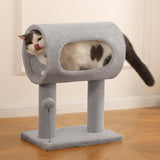 Gray Indoor Cat Tree With Hanging Ball And Tunnel Bed