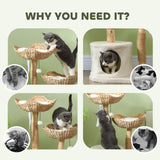 37 Inch Modern Cat Tree w/ Wooden Scratching Post