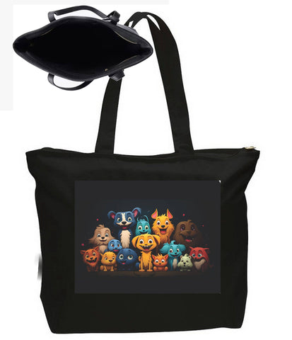 Cute Puppy Dogs Art   Large New Zipper Tote Bag