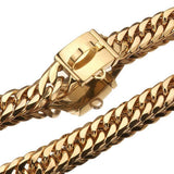 Gold Stainless Steel French Pitbully Dog Collar Leash