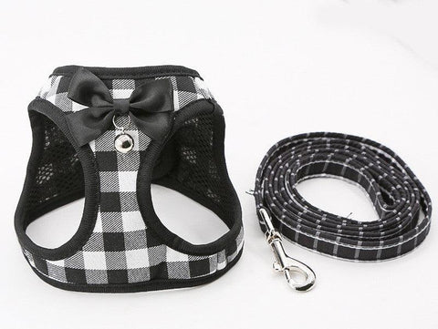 Grid Pattern Cat Chain Traction Rope Set With Chest Harness And Collar