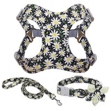 Floral Print Dog Collar Harness Leash Set