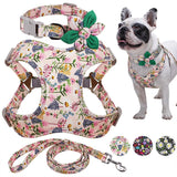 Floral Print Dog Collar Harness Leash Set