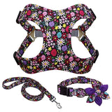 Floral Print Dog Collar Harness Leash Set