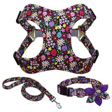 Floral Print Dog Collar Harness Leash Set