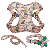 Floral Print Dog Collar Harness Leash Set