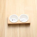 Stylish Bamboo And Ceramic Cat And Dog Feeder Bowls