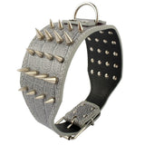 3" Wide Sharp Spiked Studded Leather Dog Collars