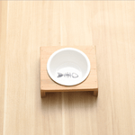 Stylish Bamboo And Ceramic Cat And Dog Feeder Bowls