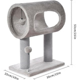 Gray Indoor Cat Tree With Hanging Ball And Tunnel Bed