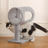 Gray Indoor Cat Tree With Hanging Ball And Tunnel Bed