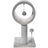 Gray Indoor Cat Tree With Hanging Ball And Tunnel Bed