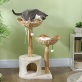 37 Inch Modern Cat Tree w/ Wooden Scratching Post