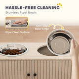 Elevated Dog Bowls with Storage Cabinet,  2 Stainless Steel Bowls