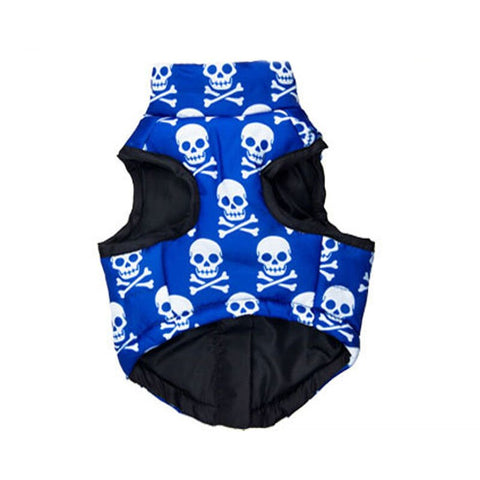 Blue Skull Pattern Dog Down Coat