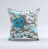 Blue and Pink Vector Faced Cats Ink-Fuzed Decorative Throw Pillow