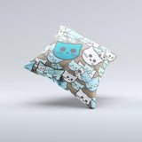Blue and Pink Vector Faced Cats Ink-Fuzed Decorative Throw Pillow