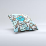 Blue and Pink Vector Faced Cats Ink-Fuzed Decorative Throw Pillow