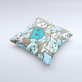 Blue and Pink Vector Faced Cats Ink-Fuzed Decorative Throw Pillow