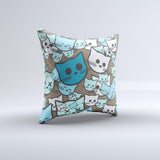 Blue and Pink Vector Faced Cats Ink-Fuzed Decorative Throw Pillow