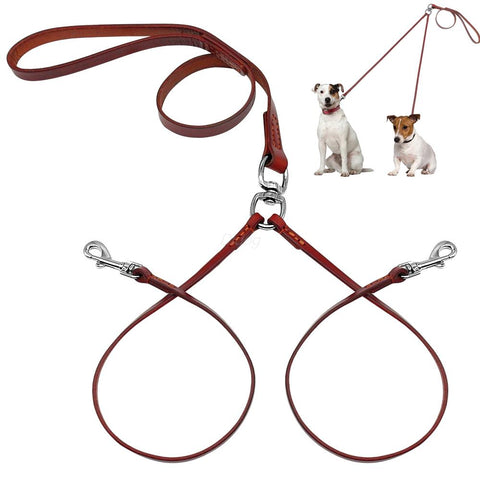 Leather Double Dog Leash