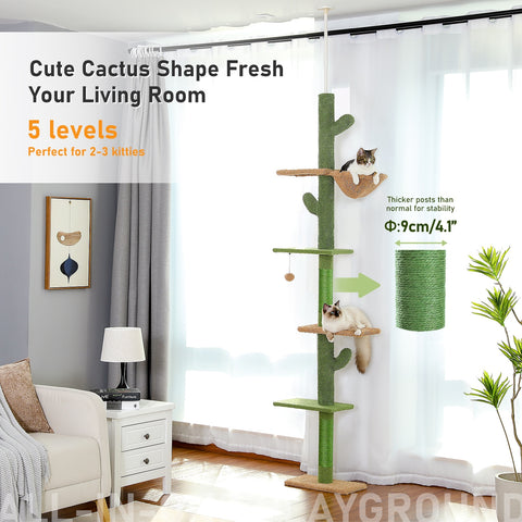 Cactus Cat Tree Floor To Ceiling For Indoor Cat 5-level