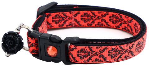 Black Damask On Neon Orange/Neon Pink Breakaway Cat Collar