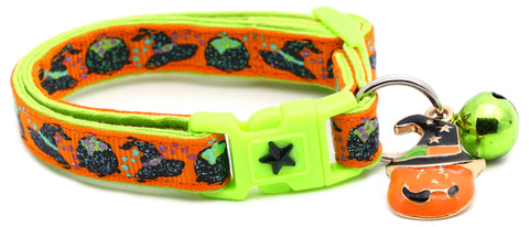 Witches Brew Orange  Green Cat Collar
