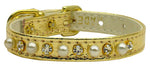 Dog Collar "3/8" Wide Pearl & Clear Crystals"
