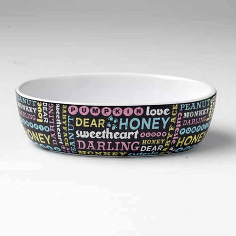 Petrageous Designs Pet Names Oval Bowl, Dark Gray Multi 2 cups