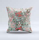 Vector Cat Faced Collage  Ink-Fuzed Decorative Throw Pillow