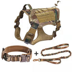 Adjustable Tactical Dog Harness Collar and Leash Set Durable No Pull