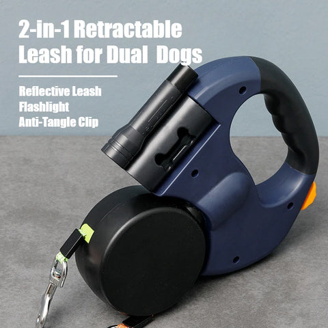 2-in-1 Retractable Dog Harness for Dual Dogs – Reflective Leash