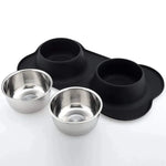 Antislip Double Dog Bowl With Silicone Mat Durable Stainless Steel