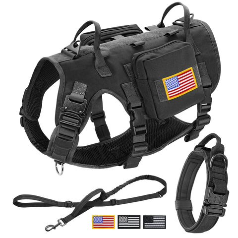 Tactical Military Dog Harness Collar Leash Set