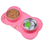 Antislip Double Dog Bowl With Silicone Mat Durable Stainless Steel