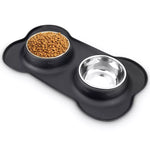 Antislip Double Dog Bowl With Silicone Mat Durable Stainless Steel