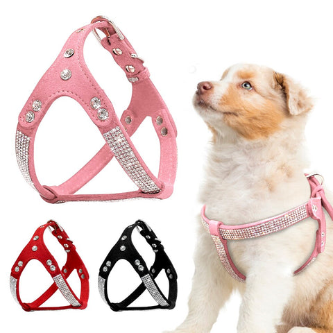 Soft Suede Dog Harness Bling Rhinestone