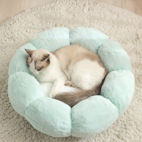 Velvet Thick Round Flower Cat Bed