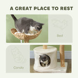 37 Inch Modern Cat Tree w/ Wooden Scratching Post