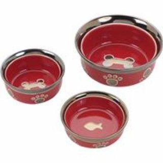 Ritz Copper Rim Dog Dish - Red
