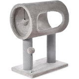 Gray Indoor Cat Tree With Hanging Ball And Tunnel Bed