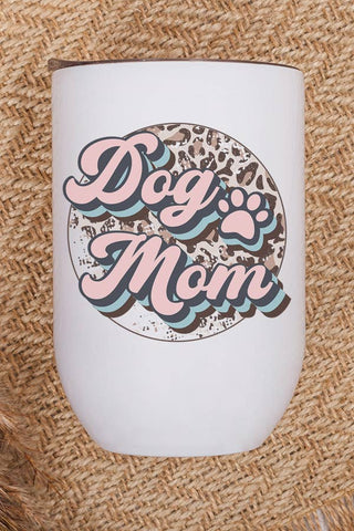 Leopard Circle Pink Dog Mom Wine Cup Tumbler