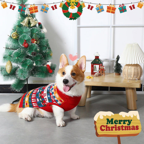 Cozy Festive Red Pet Sweater For Autumn & Christmas