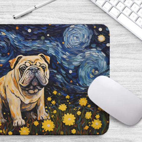 Starry Night Dog Bulldog Non-Slip Computer Mousepad