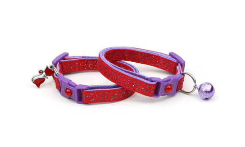 Purple Squiggles On Red Cat Collar