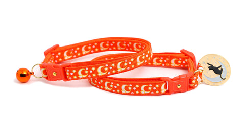 Gold Moons and Stars On Orange Cat Collar