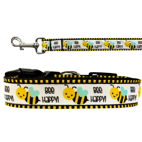 Pet Dog & Cat Nylon Collar or Leash, "Bee Happy"