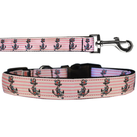 Dog & Cat Nylon Collar or Leash "Pink Anchors"
