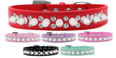 Dog Spike Collar, "Double Crystal & White Spikes"